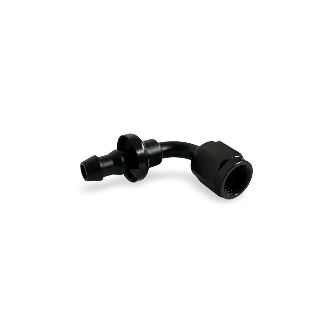 FITTING PUSH LOCK HOSE END AN4 90 DEG AL BLACK