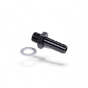 FITTING ADAPTER M12X1.5 TO 3/8IN METRIC TO BARB AL BLACK