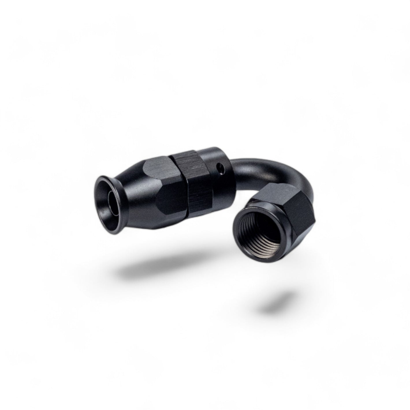 FITTING PTFE HOSE END AN6 SWIVEL 150 DEG AL BLACK