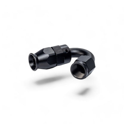 FITTING PTFE HOSE END AN6 SWIVEL 150 DEG AL BLACK