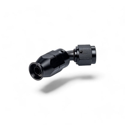 FITTING PTFE HOSE END AN6 SWIVEL 45 DEG AL BLACK
