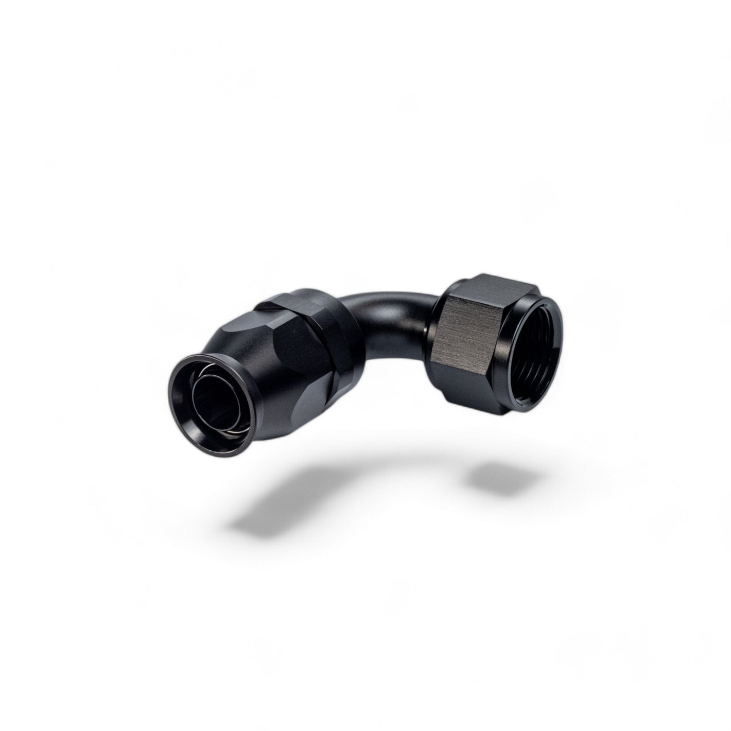 FITTING PTFE HOSE END AN12 SWIVEL 90 DEG AL BLACK