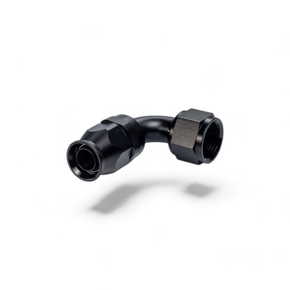 FITTING PTFE HOSE END AN12 SWIVEL 90 DEG AL BLACK
