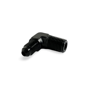 FITTING ADAPTER AN4 TO 1/4 INCH NPT MALE FLARE 90 DEG AL BLACK