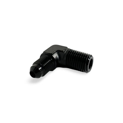 FITTING ADAPTER AN4 TO 1/4 INCH NPT MALE FLARE 90 DEG AL BLACK